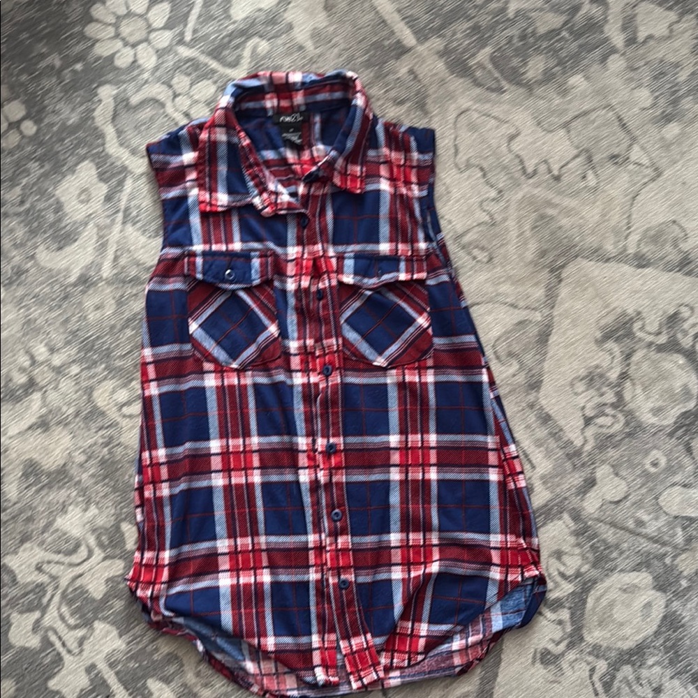 Rue21 Red and Blue Plaid Button Down Shirt